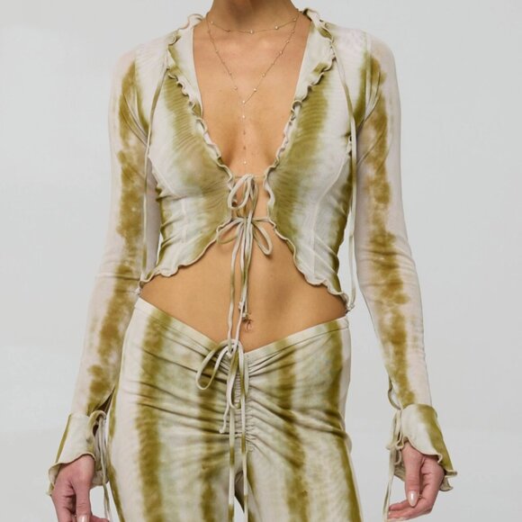 RESA Tops - RESA Olive and Cream Tie-Dye Crop Top